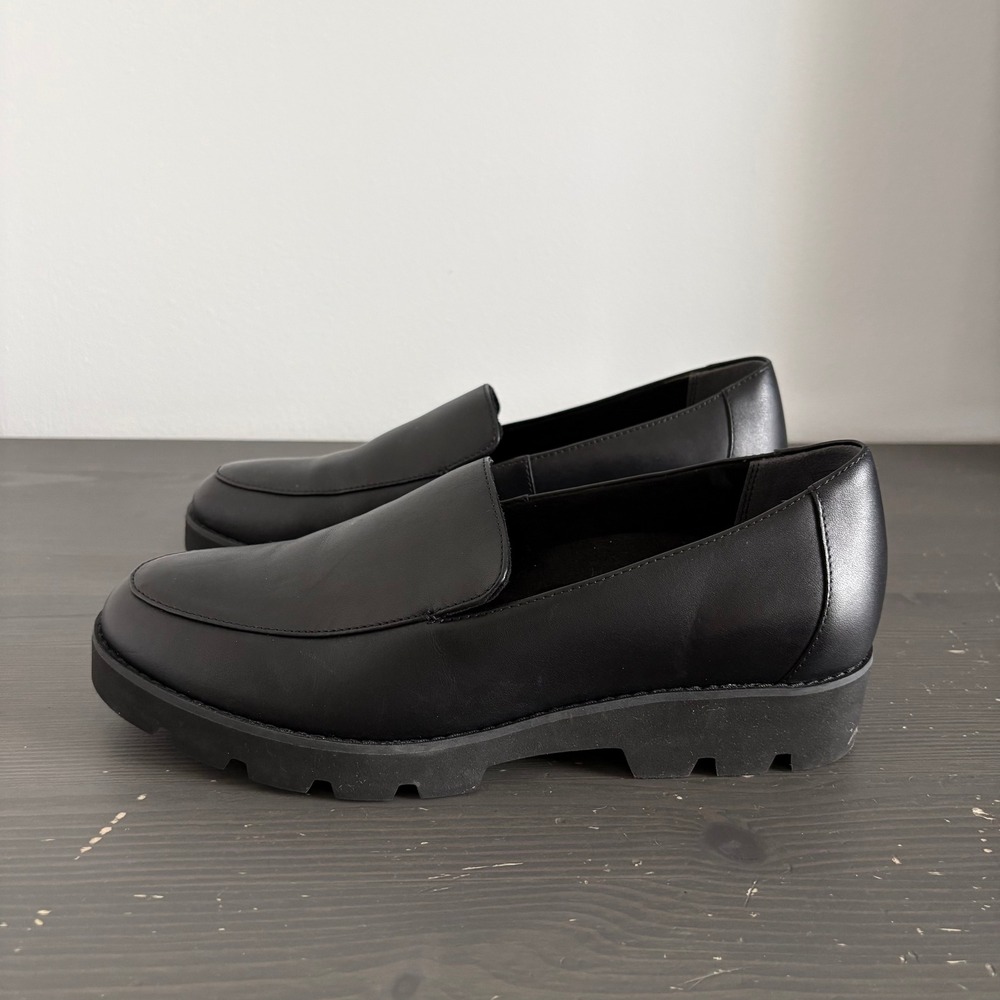 Vionic Loafers Kensley 8 Black Leather Lug Sole Chunky Platform Slip On Shoes